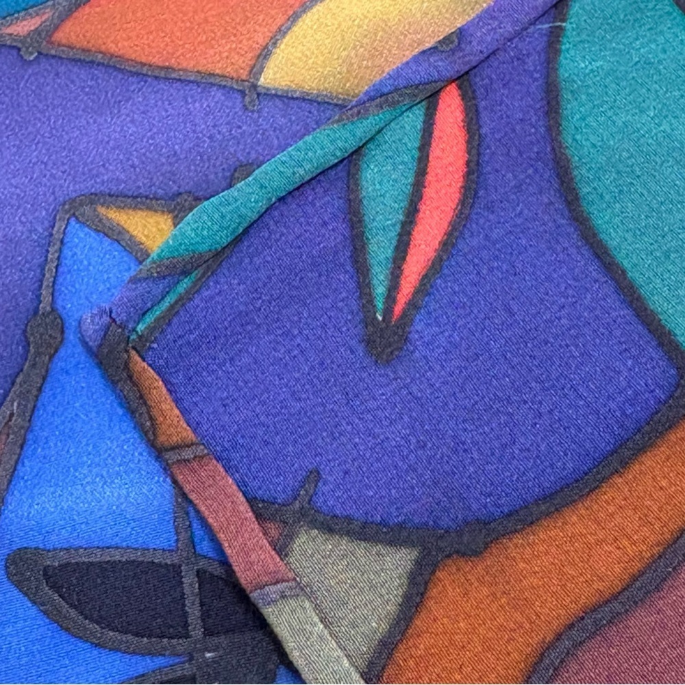SILKSCAPES vintage silk multicolor silk scarf fish floral bamboo abstract USA - Picture 10 of 12